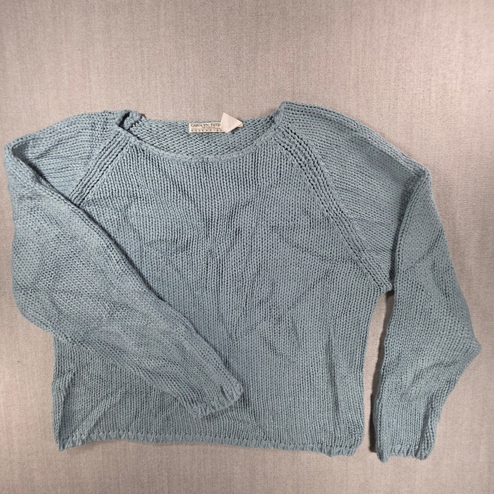 Carolyn Taylor Sweater Womens XL Blue Chunky Knit Raglan Sleeve Boat Neck